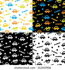 Set of Seamless vector background with cars for childrens clothes