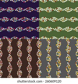 Set of seamless vector background with wavy colored stripes of the circles