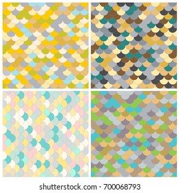 Set seamless vector backgrounds. Roof tiles. Scales. Patches. Mosaic. Geometric mottled colored pattern. Beautiful vector illustration. Sequins. Tile. Abstract texture.