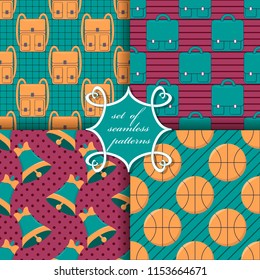 Set of seamless vector backgrounds with school subjects