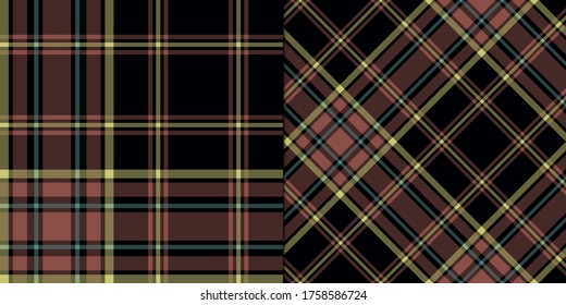 Set of seamless vector black multicolor tartan patterns. Plaid collection for fabric, textile, wrapping, cover etc.