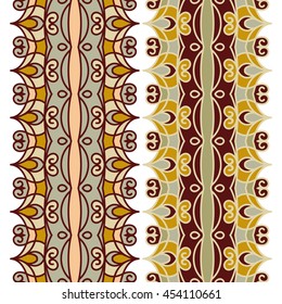 Set seamless vector border on a white background. Abstract a national ornament in Oriental style, Asia, India, and Turkey. Template for decor.
