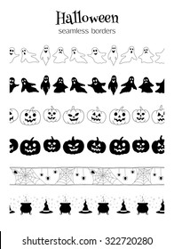 Set of seamless vector borders for Halloween design. Can be used as pattern brushes.