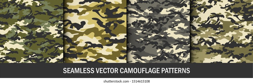 Set of seamless vector camouflage patterns. Collection of military/ uniform/ army backgrounds for fabric, textile, cover, wrapping etc. 10 eps design.