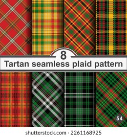 Set seamless vector check plaid pattern. Checkered colored wallpaper background . Straight and oblique scottish fashion texture. Of printing on fabric, shirt, textile, curtain and tablecloth.