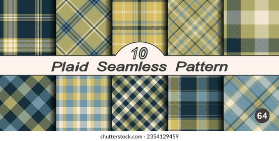 Set seamless vector check plaid colored pattern. Straight and oblique scottish fashion cage texture. Checkered background. Of printing on fabric, shirt, textile, curtain and tablecloth.