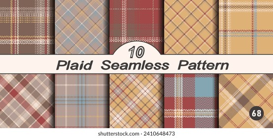 Set seamless vector check plaid pattern. Checkered colored wallpaper background . Straight and oblique scottish fashion texture. Of printing on fabric, shirt, textile, curtain and tablecloth.