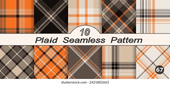 Set seamless vector check plaid colored pattern. Straight and oblique scottish fashion cage texture. Checkered background. Of printing on fabric, shirt, textile, curtain and tablecloth.