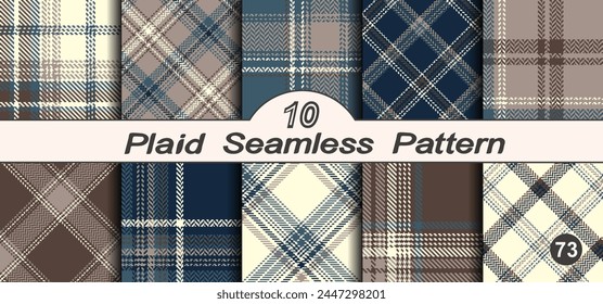 Set seamless vector check plaid colored pattern. Straight and oblique scottish fashion cage texture. Checkered background. Of printing on fabric, shirt, textile, curtain and tablecloth.