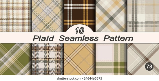 Set seamless vector check plaid colored pattern. Straight and oblique scottish fashion cage texture. Checkered background. Of printing on fabric, shirt, textile, curtain and tablecloth.