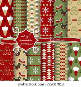 set of seamless vector Christmas paper with Christmas symbols and design elements for  scrapbook
