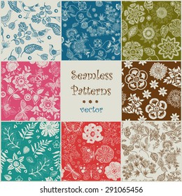 Set of seamless vector colorful floral patterns
