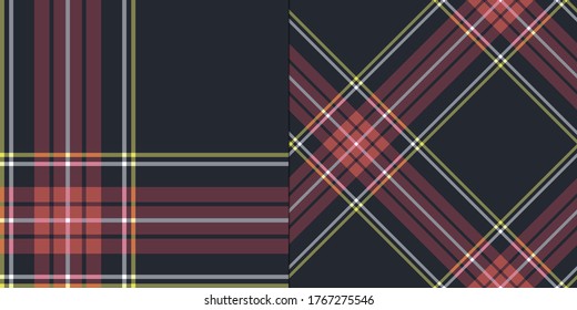 Set of seamless vector dark blue two plaid backgrounds. Tartan patterns.