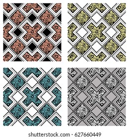 Set of seamless vector decorative hand drawn patterns. ethnic endless background with ornamental decorative elements with traditional etnic motives, tribal geometric figures.