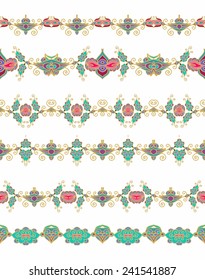 Set of seamless vector floral laced ribbons on white background