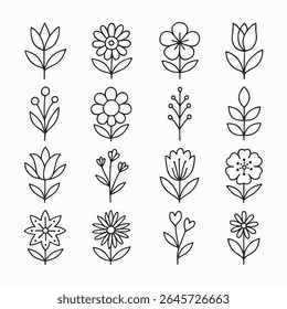Set of seamless vector floral pattern elements with vintage flower, leaf, and ornate plant illustrations for design decoration