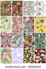 Set seamless vector floral pattern. For easy making seamless pattern just drag all group into swatches bar, and use it for filling any contours.