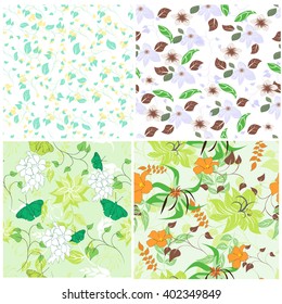 Set seamless vector floral pattern. For easy making seamless pattern just drag all group into swatches bar, and use it for filling any contours.