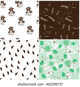 Set seamless vector floral pattern. For easy making seamless pattern just drag all group into swatches bar, and use it for filling any contours.