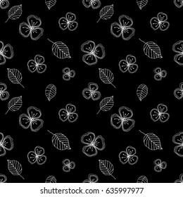 Set of seamless vector floral patterns. Black and white hand drawn background with flowers, leaves, decorative elements. Graphic illustration. Series of Hand Drawn Seamless vector Patterns.