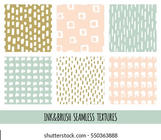 Set of seamless vector free hand doodle textures, dry brush ink art.