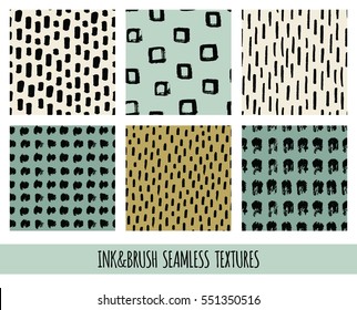 Set of seamless vector free hand doodle textures, dry brush ink art.