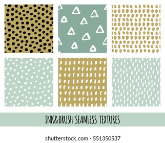 Set of seamless vector free hand doodle textures, dry brush ink art.