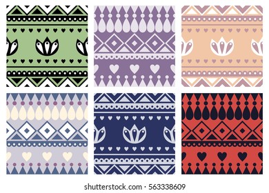 Set of seamless vector geometric colorful patterns with ornamental elements,endless background with ethnic motifs. Graphic illustration. Series sets of vector seamless patterns