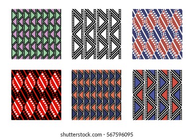 Set of seamless vector geometric colorful patterns with ornamental elements,endless background with ethnic motifs. Graphic vector illustration. Series- sets of vector seamless patterns