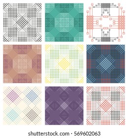 Set of seamless vector geometric colorful patterns with ornamental elements,endless background with classic motifs. Graphic vector illustration. Series- sets of vector seamless patterns. 