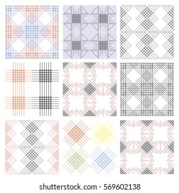 Set of seamless vector geometric colorful patterns with ornamental elements,endless background with classic motifs. Graphic vector illustration. Series- sets of vector seamless patterns. 
