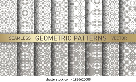 Set of seamless vector geometric patterns. Collection black and white abstract geometrical backgrounds for design, fabric, textile, wrapping etc.