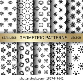 Set of seamless vector geometric patterns. Collection black and white abstract geometrical backgrounds for design, fabric, textile, wrapping etc.