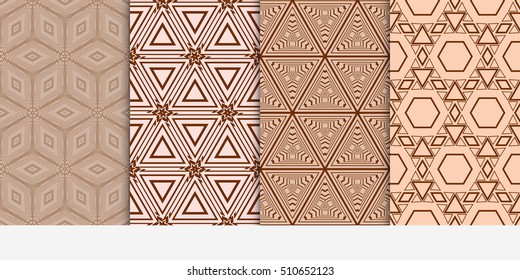 Set of seamless vector geometrical patterns. A series of lines and shapes. Modern design for backgrounds, wallpaper, invitations. Brown color