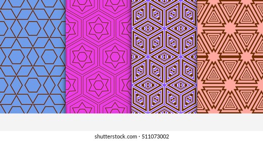 Set of seamless vector geometrical patterns. lines and shapes. Modern design for backgrounds, wallpaper, invitations. blue, purple color