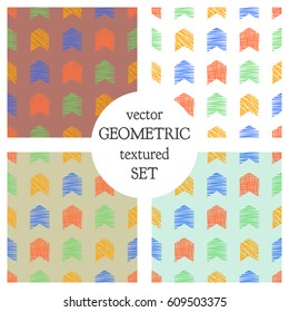 Set of seamless vector geometrical patterns with rectangles. pastel endless background with hand drawn textured geometric figures. Graphic vector illustration