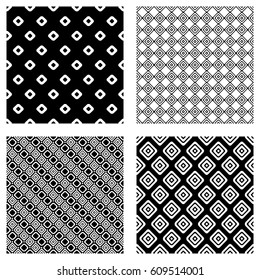 Set of seamless vector geometrical patterns. Endless background with hand drawn ornamental tribal elements. Black and white graphic vector illustration with ethnic motifs. 