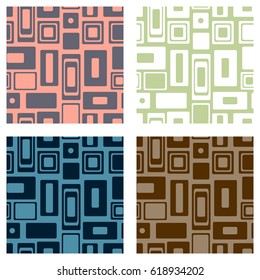 Set of seamless vector geometrical patterns. Endlessprint, backgrounds with squares and rectangles. Graphic illustration. Template for cover, fabric, wrapping, print.