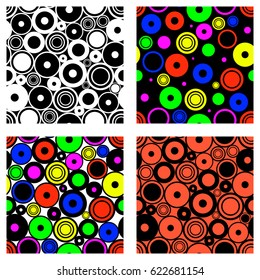 Set of seamless vector geometrical patterns. Endless print, backgrounds with circles. Graphic illustration. Template for cover, fabric, wrapping, print, background