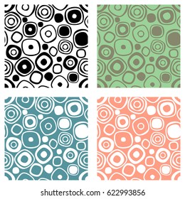 Set of seamless vector geometrical patterns. Endless colorful and black, white backgrounds with hand drawn circles. Graphic illustration template for cover, fabric, wrapping, print.