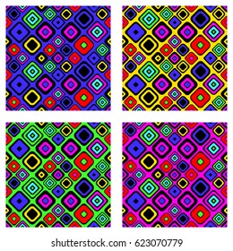 Set of seamless vector geometrical patterns. Endless background with hand drawn ornamental squares, circles. Graphic vector illustration with ethnic tribal motifs. Print for cover, fabric, wrapping.