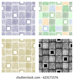 Set of seamless vector geometrical patterns with squares pastel endless background with hand drawn textured geometric figures Graphic vector illustration Print for backgrounds web, wallpaper, wrapping