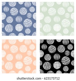Set of seamless vector geometrical patterns with circles pastel endless background with hand drawn textured geometric figures Graphic vector illustration Print for backgrounds web, wallpaper, wrapping