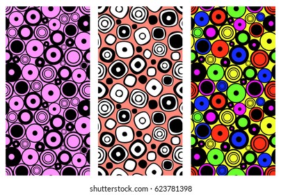 Set of seamless vector geometrical patterns. Endless background with hand drawn ornamental squares, circles. Graphic vector illustration with ethnic tribal motifs. Print for cover, fabric, wrapping.