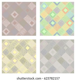 Set of seamless vector geometrical patterns with squares pastel endless background with hand drawn textured geometric figures Graphic vector illustration Print for backgrounds web, wallpaper, wrapping