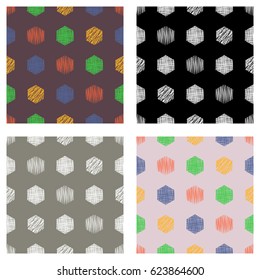 Set of seamless vector geometrical patterns with rectangles. pastel endless background with hand drawn textured geometric figures. Graphic vector illustration