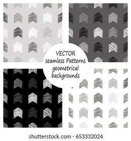 Set of seamless vector geometrical patterns with different geometric figures, forms. pastel endless background with hand drawn textured geometric figures. Graphic vector illustration