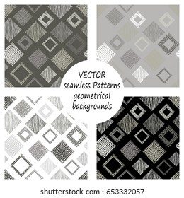 Set of seamless vector geometrical patterns with different geometric figures, forms. pastel endless background with hand drawn textured geometric figures. Graphic vector illustration