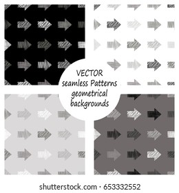Set of seamless vector geometrical patterns with different geometric figures, forms. pastel endless background with hand drawn textured geometric figures. Graphic vector illustration