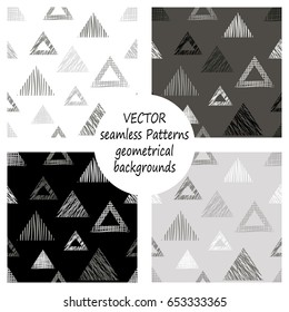 Set of seamless vector geometrical patterns with different geometric figures, forms. pastel endless background with hand drawn textured geometric figures. Graphic vector illustration